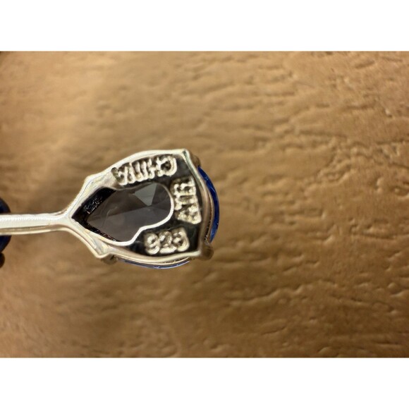 Vintage A.T.R. Jewelry 925 Sterling Silver Signed Tear Drop Earrings Blue Stone - Picture 10 of 12